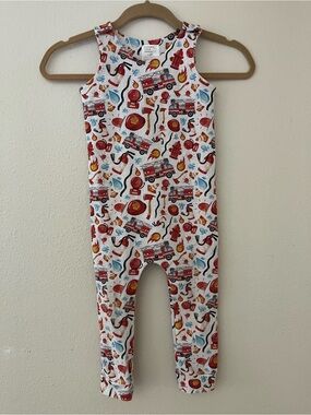 Firefighter Print Cotton Romper - Red, White, Blue